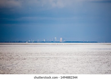 Saint Petersburg, FL, USA - 7/19/2019: Ominous Storm Cloud Build Over The Tampa Skyline And Tampa Bay, Florida. 