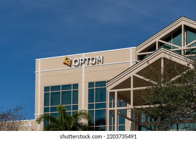 Saint Petersburg, FL, USA - January 8, 2022: Optum Company Sign On The Building In Saint Petersburg, FL, USA. Optum, Inc. Is An American Pharmacy Benefit Manager And Health Care Provider.