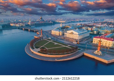 Saint Petersburg Museum. Russia architecture. Rostral columns in Saint Petersburg. Spit of Vasilyevsky Island. Panorama with sights of Petersburg. Excursions Russia. Tourism in Russian Federation