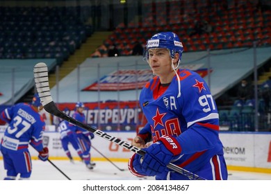 Saint Petersburg, Russia - 1 December 2021: Hockey, KHL 2021-22 KHL - SKA V Dinamo Minsk. The Player Of Hockey Club SKA Nikita Gusev