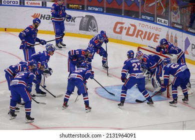 Saint Petersburg, Russia - 1 March 2022: Hockey, KHL 2021-22, Gagarin Cup, SKA V Dinamo Minsk. The Player Of Hockey Club Nikita Gusev