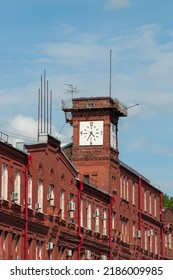 Saint Petersburg, Russia - 15 July 2019. Old Brick Clock Tower