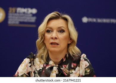 Saint Petersburg, Russia - 15 June 2022: St. Petersburg International Economic Forum 2022 (SPIEF 2022). Maria Zakharova.