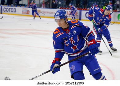 Saint Petersburg, Russia - 17 October 2021: Hockey, KHL 2021-22, SKA V Barys. The Player Of Hockey Club SKA Nikita Gusev