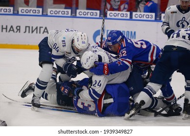 Saint Petersburg, Russia - 18 March 2021: Hockey, Gagarin Cup. KHL 2020-21 - SKA V Dynamo. The Player Of Hockey Club SKA Vasily Podkolzin (92).