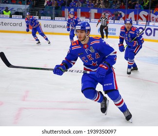 Saint Petersburg, Russia - 18 March 2021: Hockey, Gagarin Cup. KHL 2020-21 - SKA V Dynamo. The Player Of Hockey Club SKA Ivan Morozov (17).