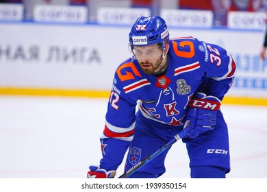 Saint Petersburg, Russia - 18 March 2021: Hockey, Gagarin Cup. KHL 2020-21 - SKA V Dynamo. The Player Of Hockey Club SKA Lukas Bengtsson (32).