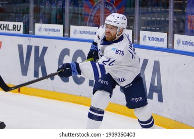 Saint Petersburg, Russia - 18 March 2021: Hockey, Gagarin Cup. KHL 2020-21 - SKA V Dynamo. The Player Of Hockey Club Dynamo Oscar Lindbergh (24).