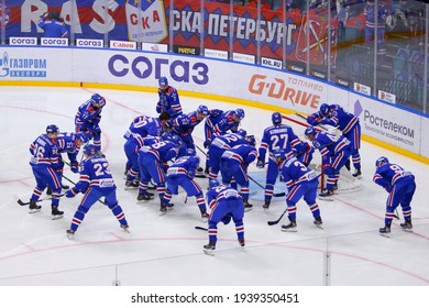 Saint Petersburg, Russia - 18 March 2021: Hockey, Gagarin Cup. KHL 2020-21 - SKA V Dynamo. The Player Of Hockey Club SKA Alexander Samonov (31).