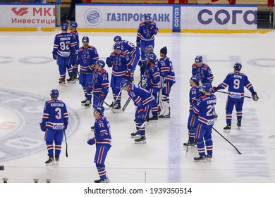 Saint Petersburg, Russia - 18 March 2021: Hockey, Gagarin Cup. KHL 2020-21 - SKA V Dynamo. The Player Of Hockey Club SKA Vasily Podkolzin (12).