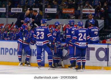 Saint Petersburg, Russia - 18 March 2021: Hockey, Gagarin Cup. KHL 2020-21 - SKA V Dynamo. The Player Of Hockey Club SKA Vasily Podkolzin (92).