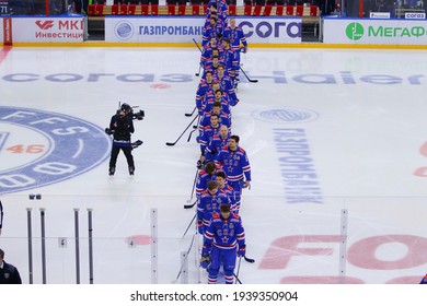 Saint Petersburg, Russia - 18 March 2021: Hockey, Gagarin Cup. KHL 2020-21 - SKA V Dynamo. The Player Of Hockey Club SKA  Alexander Samonov (31).