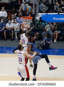 Saint Petersburg, Russia - 19 May 2021:  Basketball. Playoffs VTB United League 2020-2021, BC Zenit - BC CSKA. Basketball Club Player Will Thomas And Michael Eric.