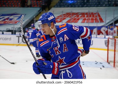 Saint Petersburg, Russia - 19 October 2021: Hockey, KHL 2021-22, SKA Saint Petersburg Vs Jokerit Helsinki. The Player Of Hockey Club SKA Nikita Gusev