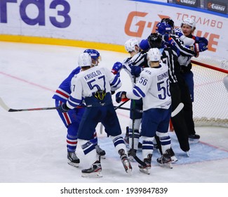 Saint Petersburg, Russia - 20 March 2021: Hockey. Gagarin Cup. KHL 2020-21 - SKA V Dynamo. The Player Of Hockey Club Dynamo Moscow Ivan Bocharov (60).