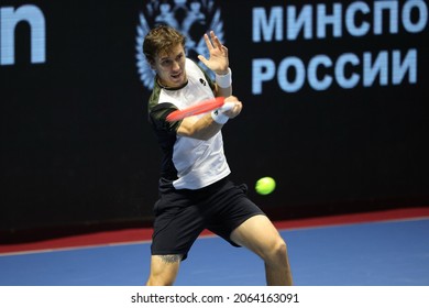 Saint Petersburg, Russia - 26 October 2021: Tennis. Egor Gerasimov Plays During A Match Against Mackenzie McDonald At The St.Petersburg Ladies Trophy 2021 Tennis Tournament.