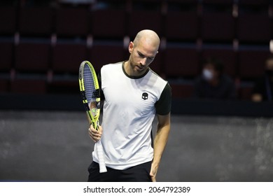 Saint Petersburg, Russia - 27 October 2021: Tennis. Adrian Mannarino Plays During A Match Against Karen Khachanov At The St.Petersburg Open 2021 Tennis Tournament. Adrian Mannarino.