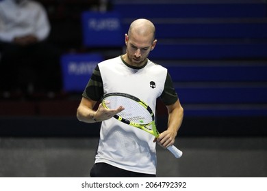 Saint Petersburg, Russia - 27 October 2021: Tennis. Adrian Mannarino Plays During A Match Against Karen Khachanov At The St.Petersburg Open 2021 Tennis Tournament. Adrian Mannarino.