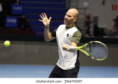 Saint Petersburg, Russia - 27 October 2021: Tennis. Adrian Mannarino Plays During A Match Against Karen Khachanov At The St.Petersburg Open 2021 Tennis Tournament. Adrian Mannarino.