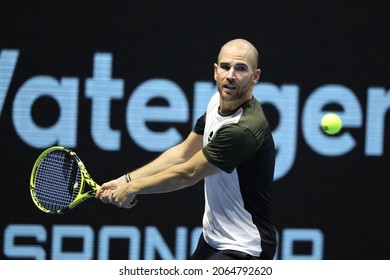 Saint Petersburg, Russia - 27 October 2021: Tennis. Adrian Mannarino Plays During A Match Against Karen Khachanov At The St.Petersburg Open 2021 Tennis Tournament. Adrian Mannarino.