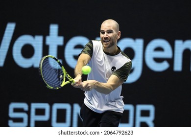 Saint Petersburg, Russia - 27 October 2021: Tennis. Adrian Mannarino Plays During A Match Against Karen Khachanov At The St.Petersburg Open 2021 Tennis Tournament. Adrian Mannarino.