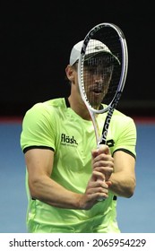 Saint Petersburg, Russia - 29 October 2021: Tennis. Taylor Fritz Plays During A Match Against John Millman At The St.Petersburg Open 2021 Tennis Tournament. John Millman.