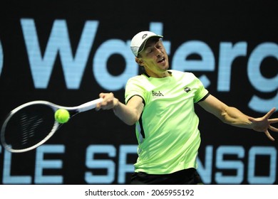 Saint Petersburg, Russia - 29 October 2021: Tennis. Taylor Fritz Plays During A Match Against John Millman At The St.Petersburg Open 2021 Tennis Tournament. John Millman.