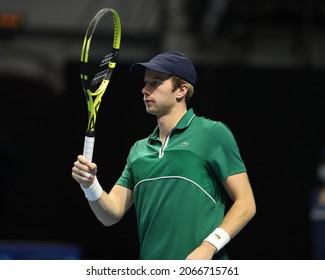 Saint Petersburg, Russia - 30 October 2021: Tennis. Botic Van De Zandschulp Plays During A Match Against Marin Cilic At The St.Petersburg Open 2021 Tennis Tournament. Botic Van De Zandschulp.