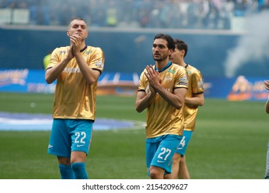 Saint Petersburg, Russia  7 May 2022: Football. Russian Premier League 2021-2022. Zenit FC  FC Khimki. Player Artem Dzyuba, Magomed Ozdoev