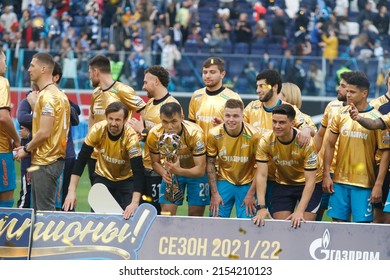 Saint Petersburg, Russia  7 May 2022: Football. Russian Premier League 2021-2022. Zenit FC  FC Khimki. Player Artem Dzyuba, Malcom, Claudinho, 