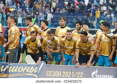 Saint Petersburg, Russia  7 May 2022: Football. Russian Premier League 2021-2022. Zenit FC  FC Khimki. Player Artem Dzyuba, Malcom, Claudinho, 