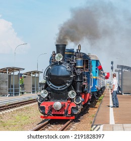 Saint Petersburg, Russia - August 06, 2022: Steam Train Of Childrens Railway Before Departure From The Station.