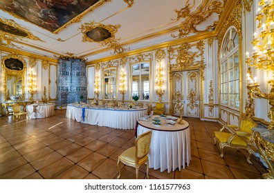 SAINT PETERSBURG, RUSSIA - AUGUST 17, 2018: Interior of Catherine Palace near St.Petersburg, Russia. Former imperial palace, now it is a museum.