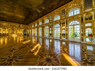 SAINT PETERSBURG, RUSSIA - AUGUST 17, 2018: Interior of Catherine Palace near St.Petersburg, Russia. Former imperial palace, now it is a museum.