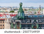 Saint Petersburg, Russia, August 24, 2024. City landscape. Nevsky prospect, the main street of the city, view from above. House Singer in the foreground