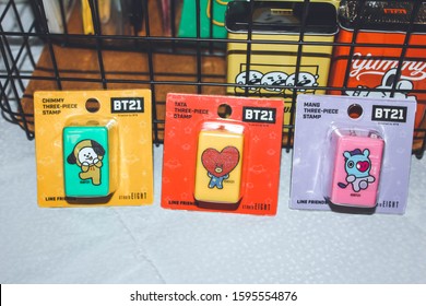 Saint Petersburg, Russia - December 14, 2019: SHOW ME THE KOREA Festival At Creative Space Tkachi; Line Friends BT21 Merchandise; BT21 Are Characters By Worldwide K-pop South Korean Boy Band BTS