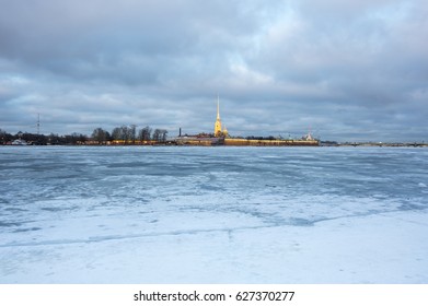 SAINT- PETERSBURG, RUSSIA - FEBRUARY 01, 2016: The Peter and Paul fortress on sunset, Saint Petersburg, Russia