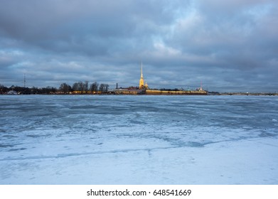 SAINT- PETERSBURG, RUSSIA - FEBRUARY 01, 2016: The Peter and Paul fortress on sunset, Saint Petersburg, Russia