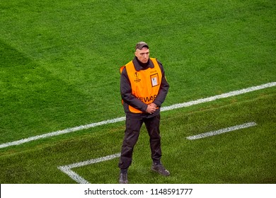 Saint Petersburg, Russia - February 22, 2018: Security Guard Steward At Zenit Stadium.