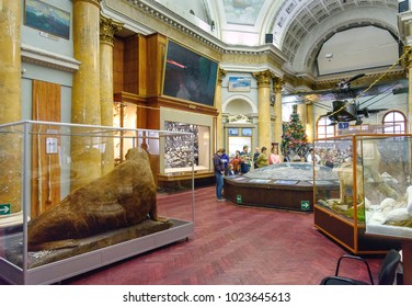 Saint Petersburg, Russia - January 4, 2018: Interior Of Arctic And Antarctic Museum. Museum Is Located In Avraam Melnikov's Neoclassical Church From The 1820