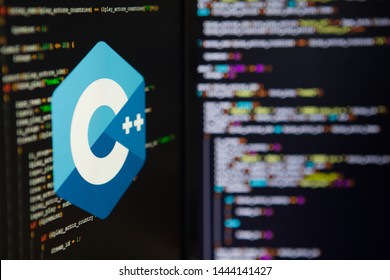 SAINT PETERSBURG, RUSSIA - JULY 4, 2019: Programming language, C++ inscription on the background of computer code.