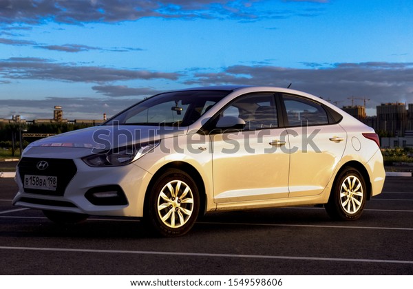 Saint Petersburg, Russia - June 2019: Hyundai
Solaris. One of the best-selling models of Hyundai Motor Company,
economy class. The company is a South Korean car manufacturer
headquartered in Seoul.
