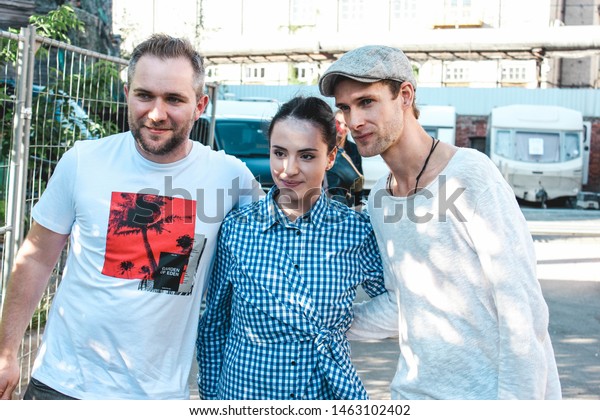 Saint\
Petersburg, Russia - June 29, 2019: Locals Only Fest 2019 Music\
Festival in public art space Sevkabel Port, Irish alternative pop\
rock band Walking On Cars with Patrick\
Sheehy