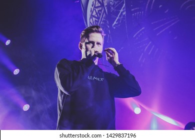 Saint Petersburg, Russia - March 24, 2018: Foucault Pendulum (Mayatnic Fuco In Russian) Rap Music Festival In Sk Yubileynyiy, Russian Rapper And Video Blogger D.K. Inc. Or DK