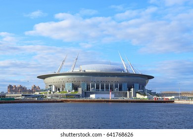 Saint Petersburg, RUSSIA - MAY 06, 2017: Krestovsky Stadium, Saint Petersburg. View From The Finnish Gulf