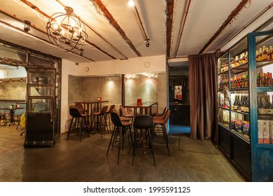 Saint Petersburg Russia - May, 10 2021: Industrially Designed Hip Bar In The Center Of Saint Petersburg, Russia.