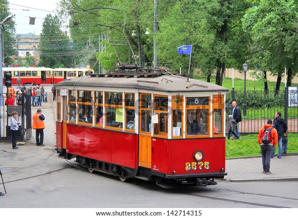 SAINT PETERSBURG, RUSSIA - MAY 26:\
Vintage russian tramway MS-2 takes part at the Retro Urban\
Transport Parade on May 26, 2013 in Saint Petersburg,\
Russia.