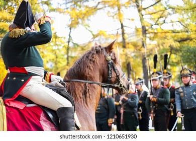 Saint Petersburg Russia October 13 2018 Historical Reconstruction General On Horse Saint Petersburg Russia October 13 2018 Historical Reconstruction General On Horse