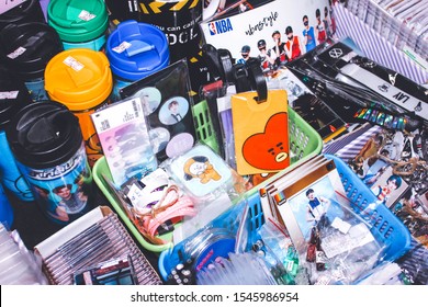 Saint Petersburg, Russia - October 27, 2019: Korean Coverdance Festival ETO 2019 In Club Aurora Concert Hall; BTS And BT21 By By Line Friends Merch