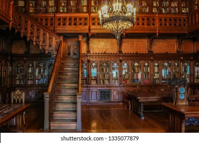 Saint Petersburg, Russia - October 4, 2015: Wooden interior of the library inside the State Hermitage  museum of art and culture in Saint Petersburg, Russia in the Winter Palace